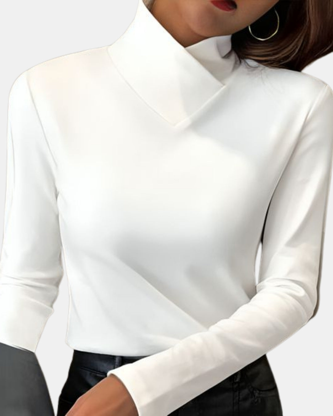 Valeriana | Women's Casual Stretch Sleek High Neck Long Sleeve Top — White
