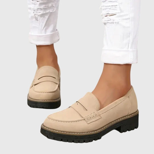 Velella | Women's Orthopedic Comfort Slip-On Timeless Suede Loafers — Beige