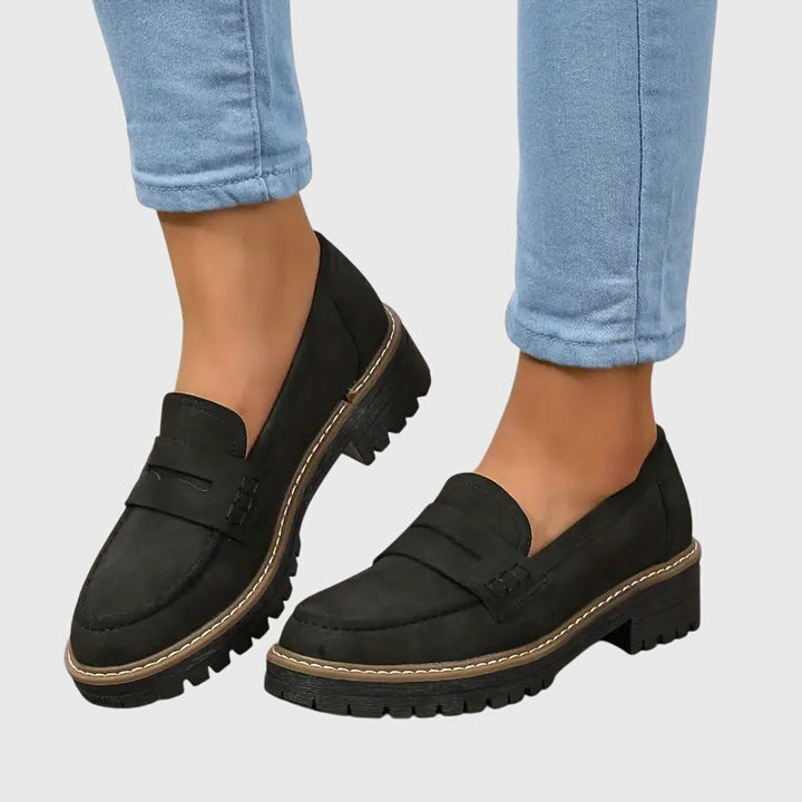 Velella | Women's Orthopedic Comfort Slip-On Timeless Suede Loafers — Black