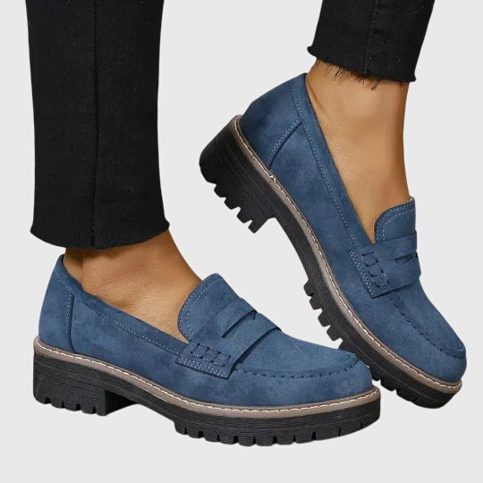 Velella | Women's Orthopedic Comfort Slip-On Timeless Suede Loafers — Blue