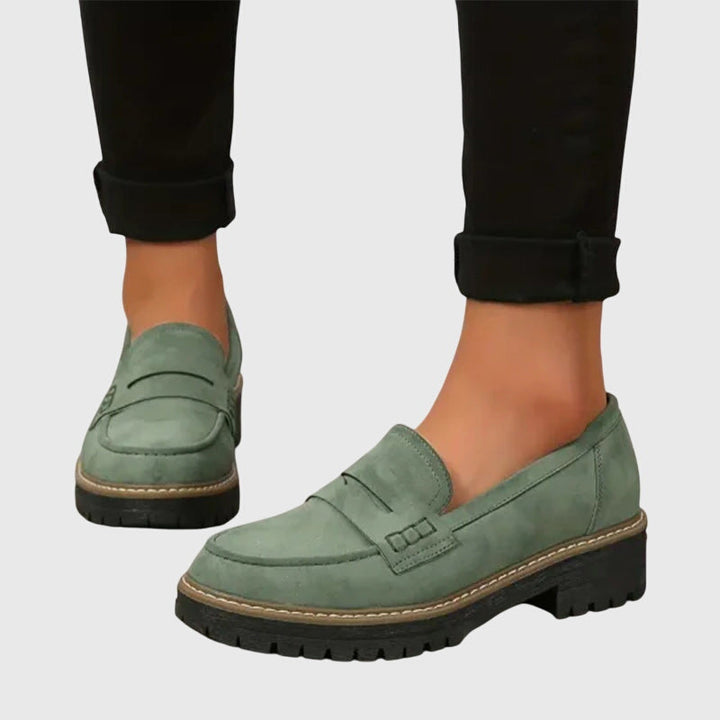 Velella | Women's Orthopedic Comfort Slip-On Timeless Suede Loafers — Green