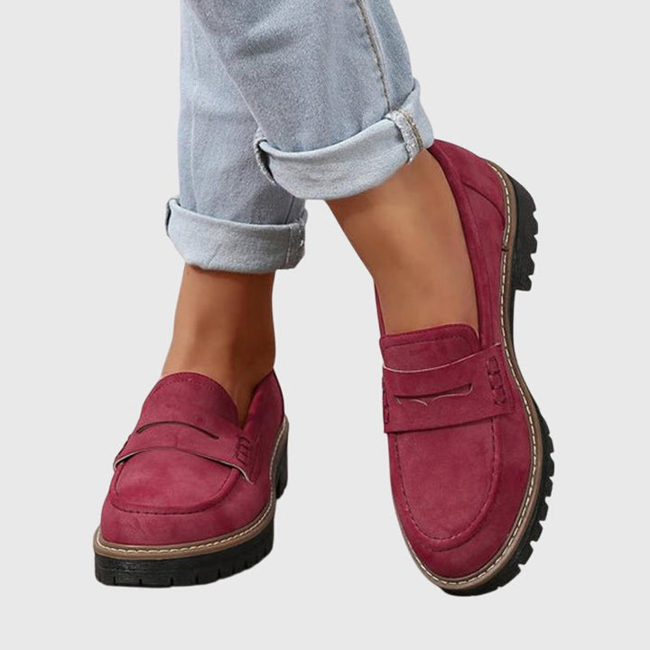 Velella | Women's Orthopedic Comfort Slip-On Timeless Suede Loafers — Red