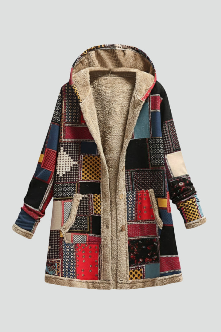Veraetta | Women's Casual Stretch Hooded Overcoat with Zip and Patchwork Surface Tops — 1