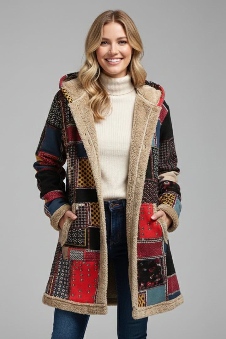 Veraetta | Women's Casual Stretch Hooded Overcoat with Zip and Patchwork Surface Tops — 2