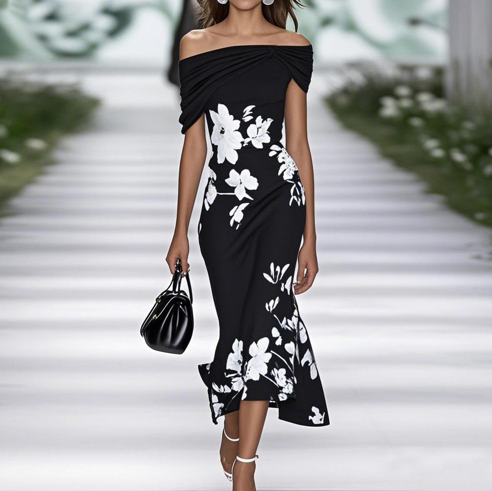 Verenaella | Off-Shoulder Floral Wedding Guest Dress