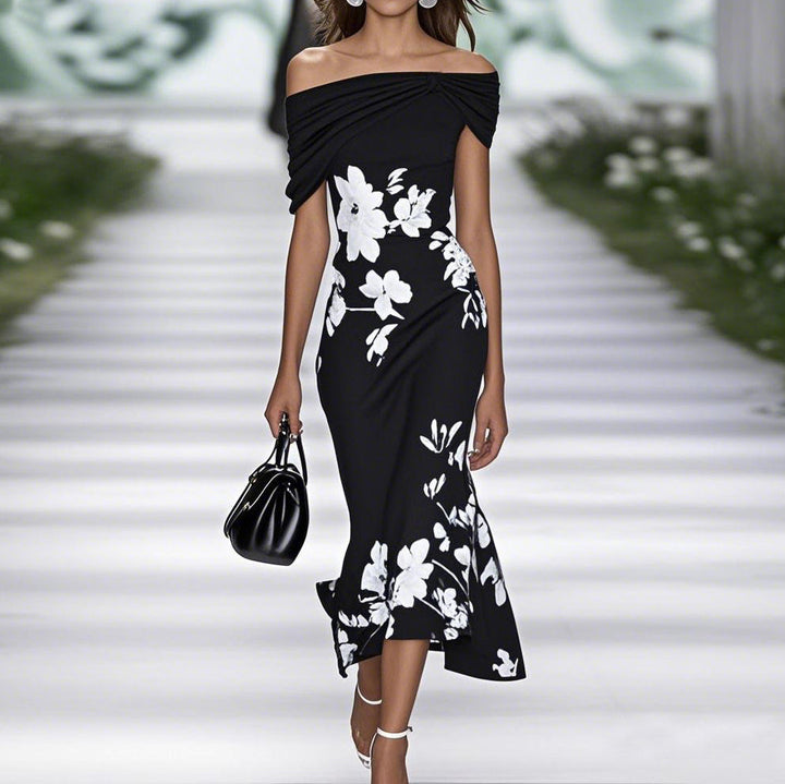 Verenaella | Off-Shoulder Floral Wedding Guest Dress