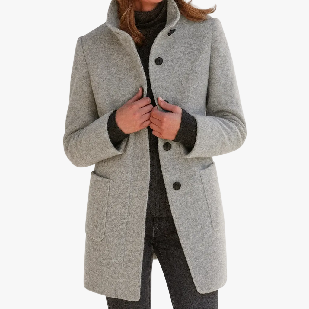 Tavideenne | Women's Casual Stretch Mid-Length Blend Coat with Stand Collar and Patch Pockets Tops — 1