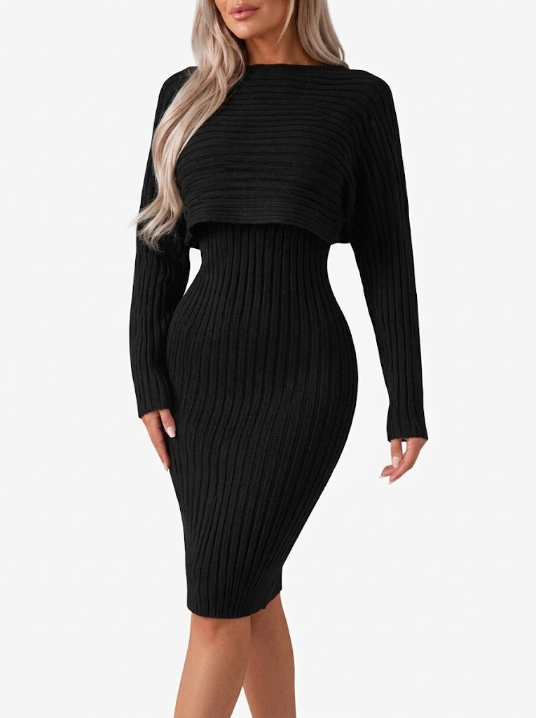 Vesperwen | Women's Two-Piece Matching Ribbed Midi Skirt Co-Ord Set with Cropped Top — 1