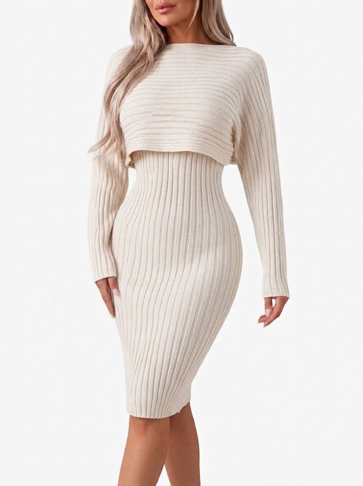 Vesperwen | Women's Two-Piece Matching Ribbed Midi Skirt Co-Ord Set with Cropped Top — 2
