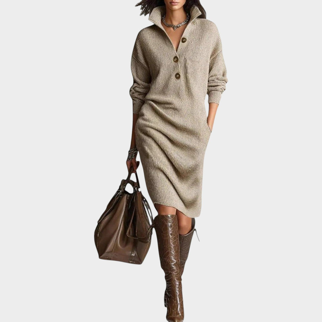 Vienbelle | Women's Elegant Sweater Dress Knit Classic Collar — 1