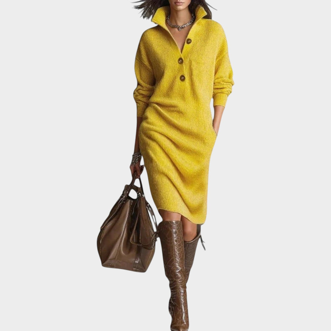 Vienbelle | Women's Elegant Sweater Dress Knit Classic Collar — 2