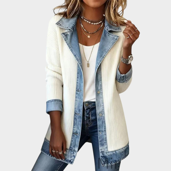 Viendora | Women's Cozy Knit Cardigan Button Front Denim Ribbed — 1
