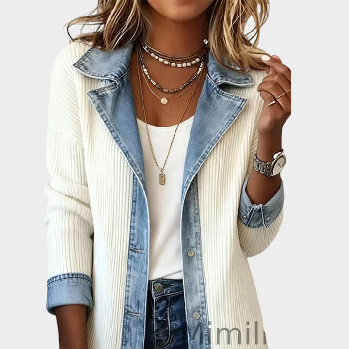 Viendora | Women's Cozy Knit Cardigan Button Front Denim Ribbed — 2