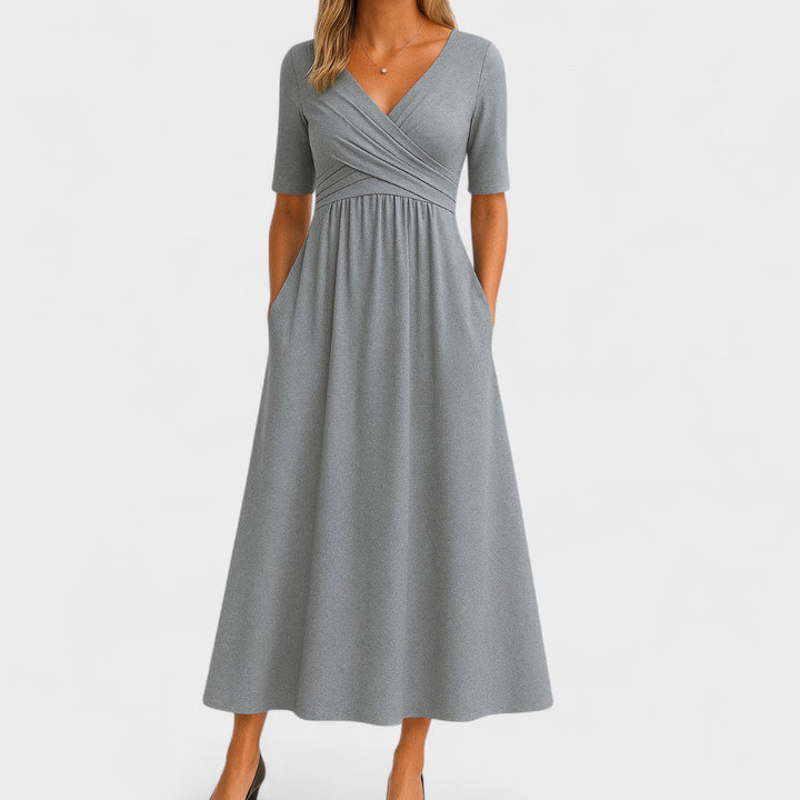 Wanda | Women's Wedding Guest Elegant Midi dress A-Linie Wickelausschnitt short-sleeve Dresses — 1