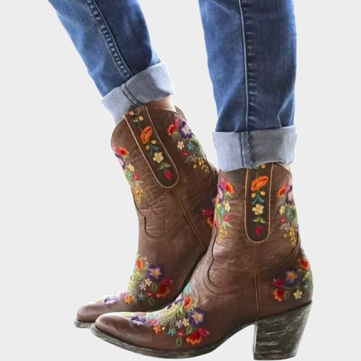 Wildareth | Women's Cowboy Boots Floral Embroidered Western Inspired — Brown