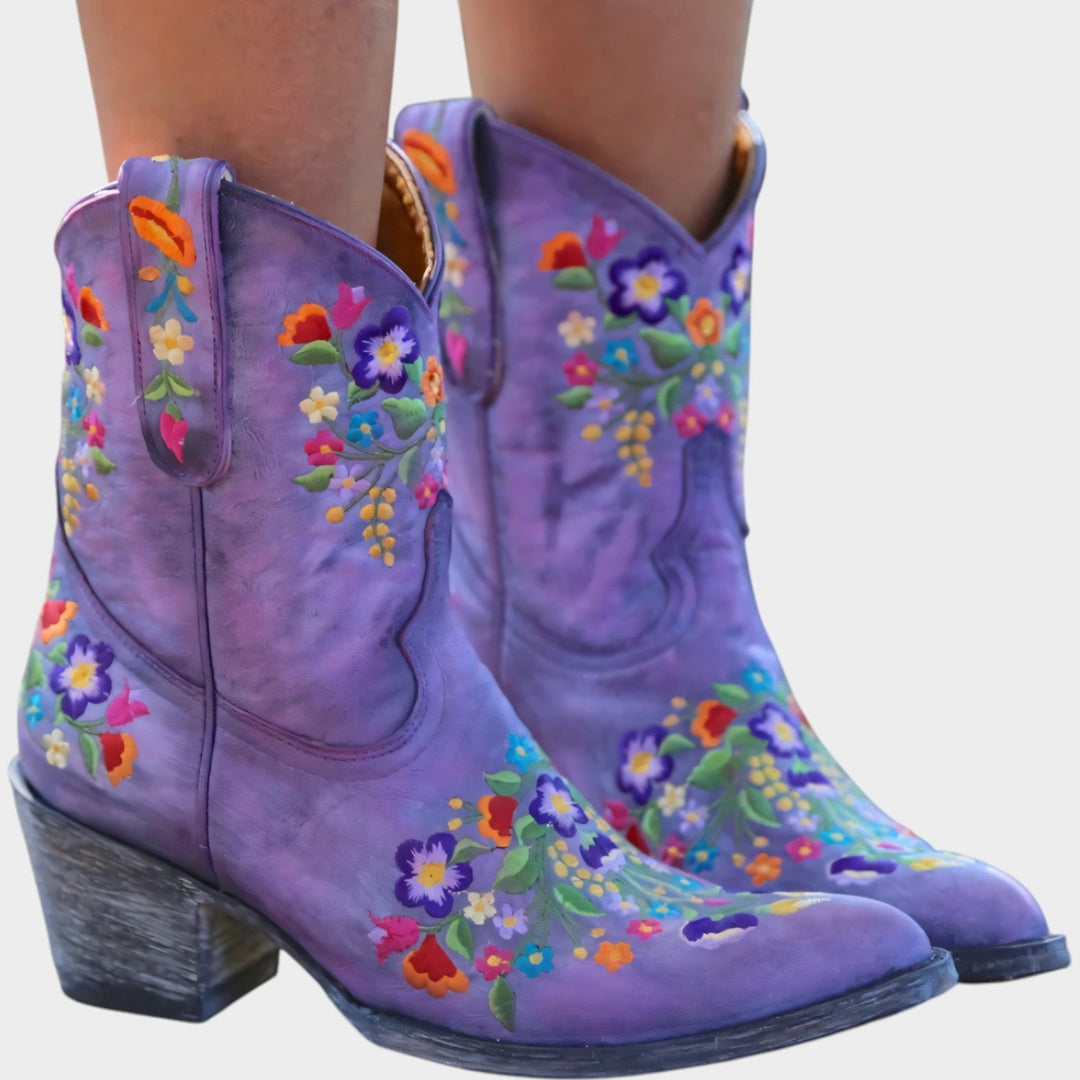 Wildareth | Women's Cowboy Boots Floral Embroidered Western Inspired — Purple