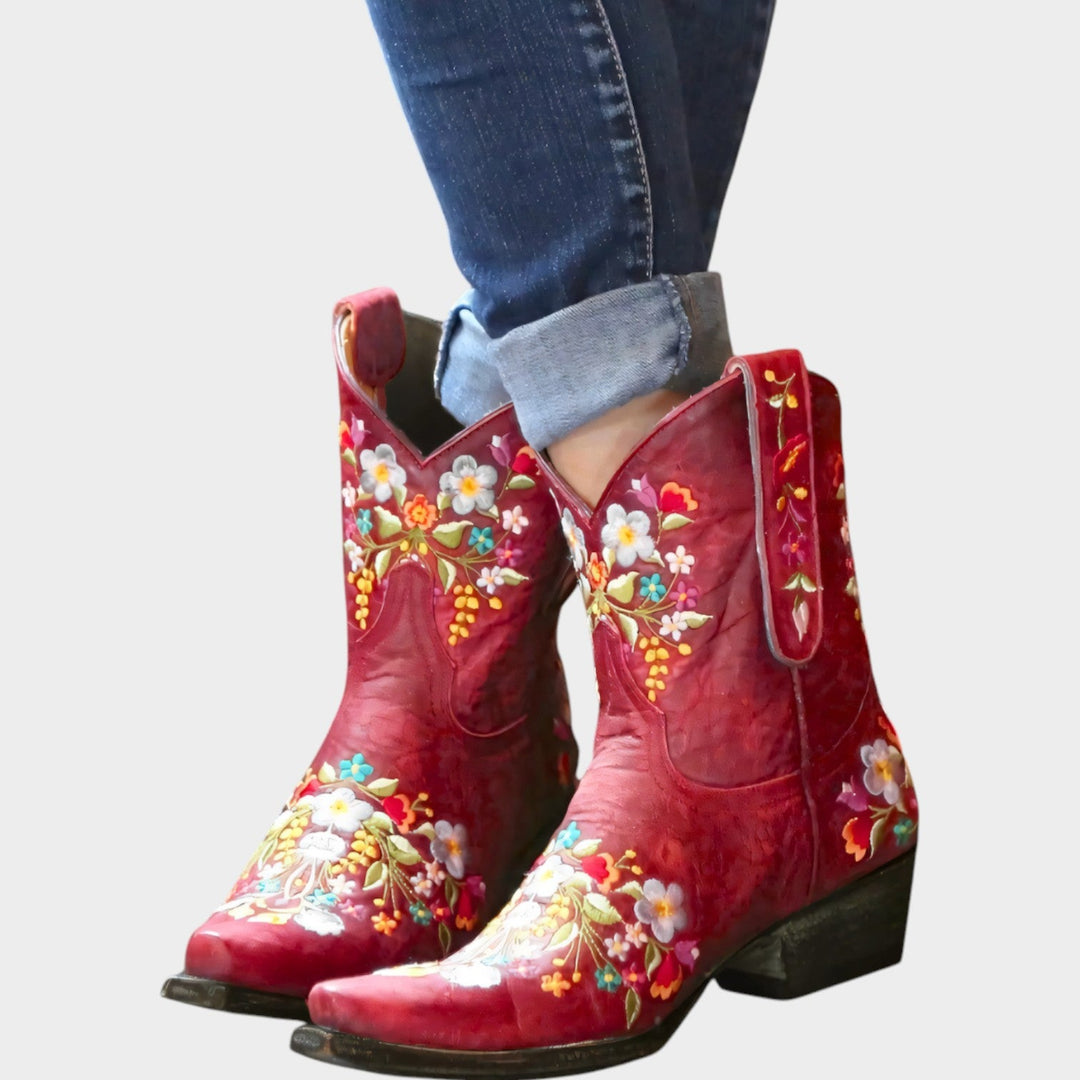 Wildareth | Women's Cowboy Boots Floral Embroidered Western Inspired — Red