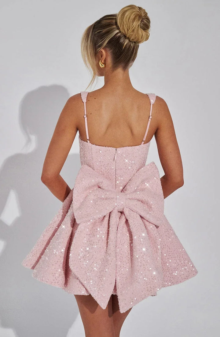 Wynienne | Women's Elegant Sequin Skater Mini Dress with Back Bow — 2