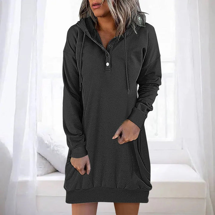 Wynnnova | Women's Hooded Button Placket Sweater Dress