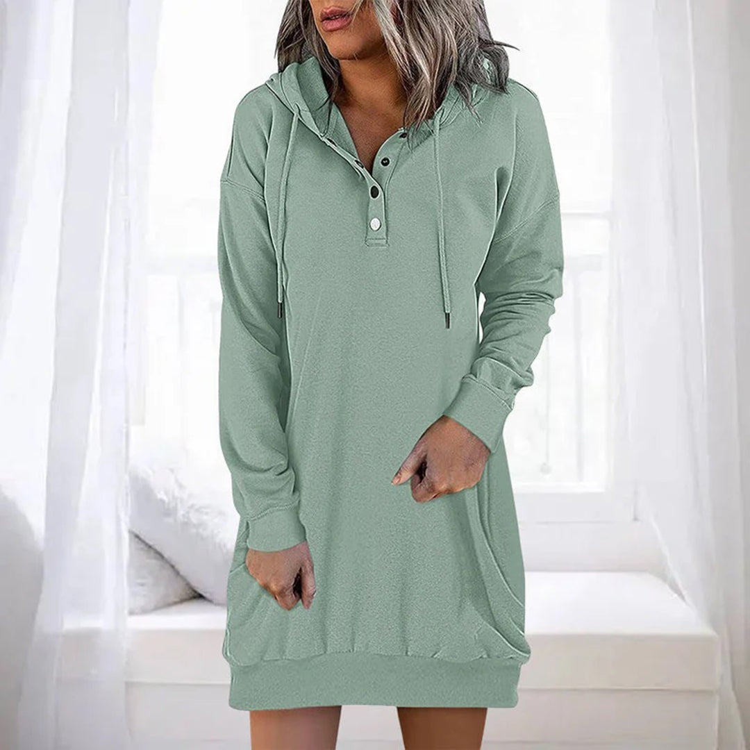 Wynnnova | Women's Hooded Button Placket Sweater Dress