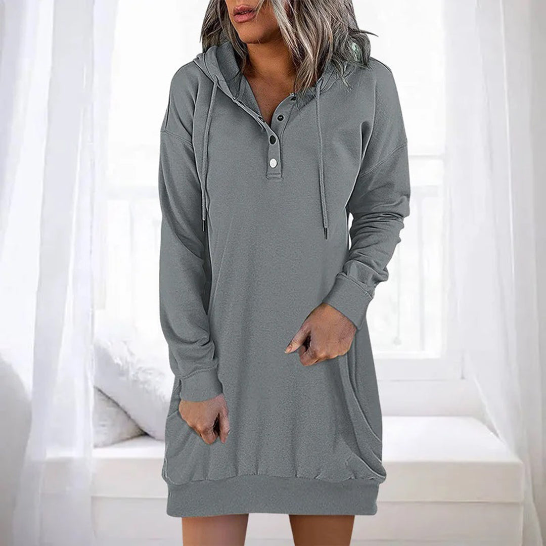 Wynnnova | Women's Hooded Button Placket Sweater Dress