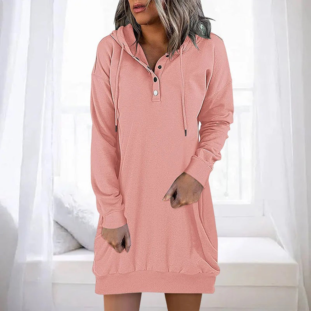 Wynnnova | Women's Hooded Button Placket Sweater Dress