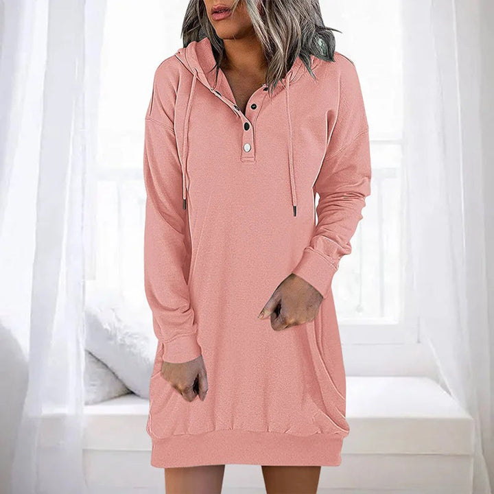 Wynnnova | Women's Hooded Button Placket Sweater Dress