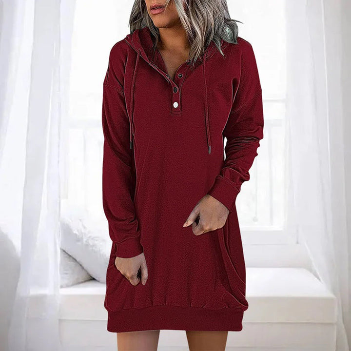 Wynnnova | Women's Hooded Button Placket Sweater Dress