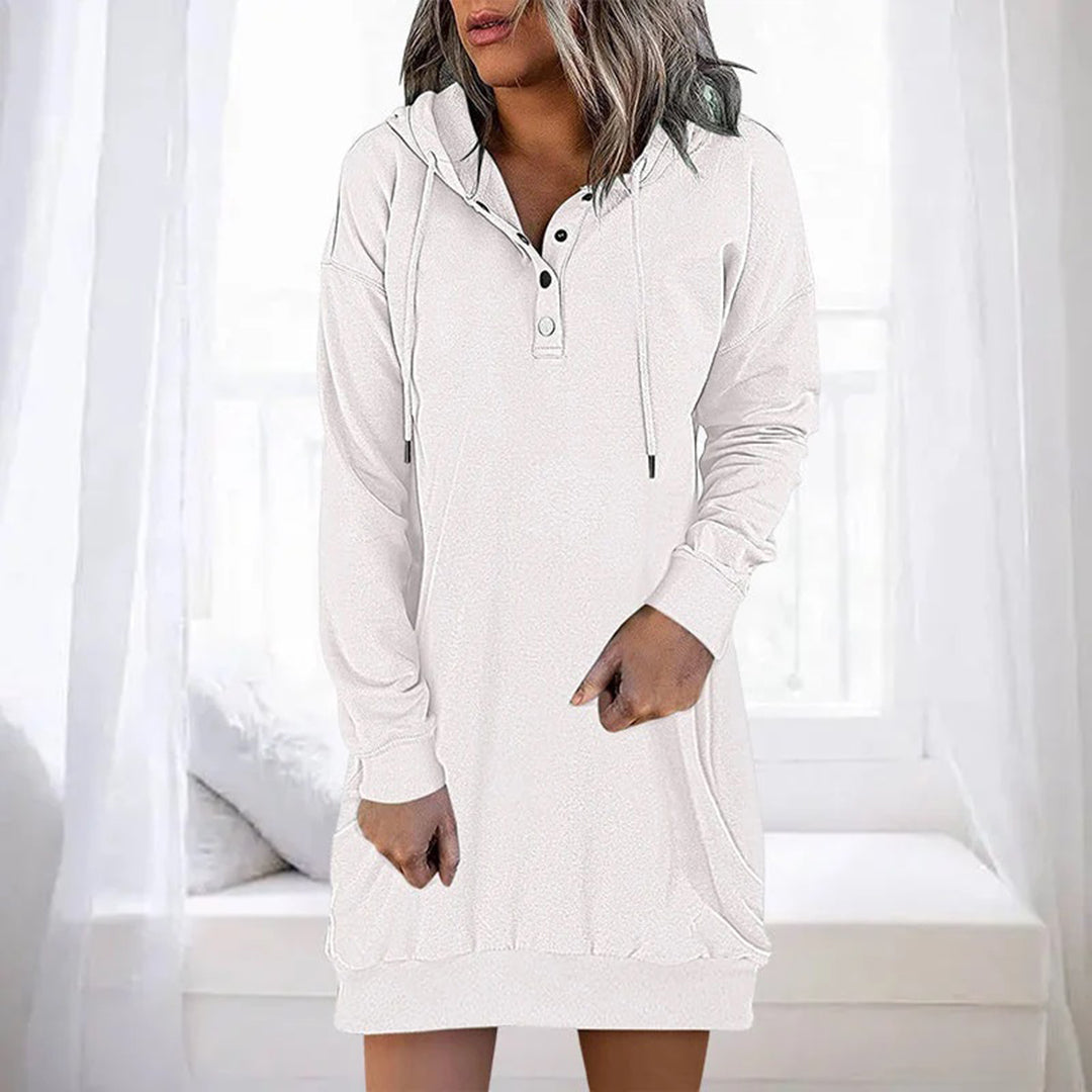Wynnnova | Women's Hooded Button Placket Sweater Dress