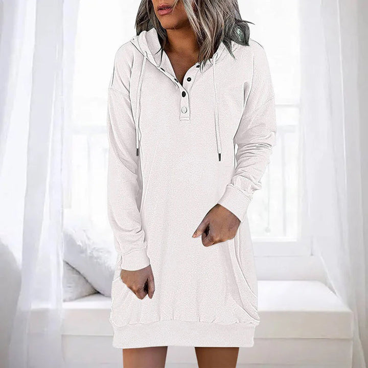 Wynnnova | Women's Hooded Button Placket Sweater Dress
