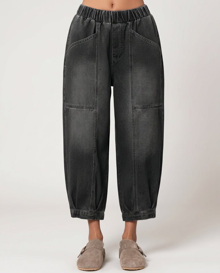 Xanthippe | Women's High-Waist Wide-Leg Tapered Jeans with Elastic Waist — 1