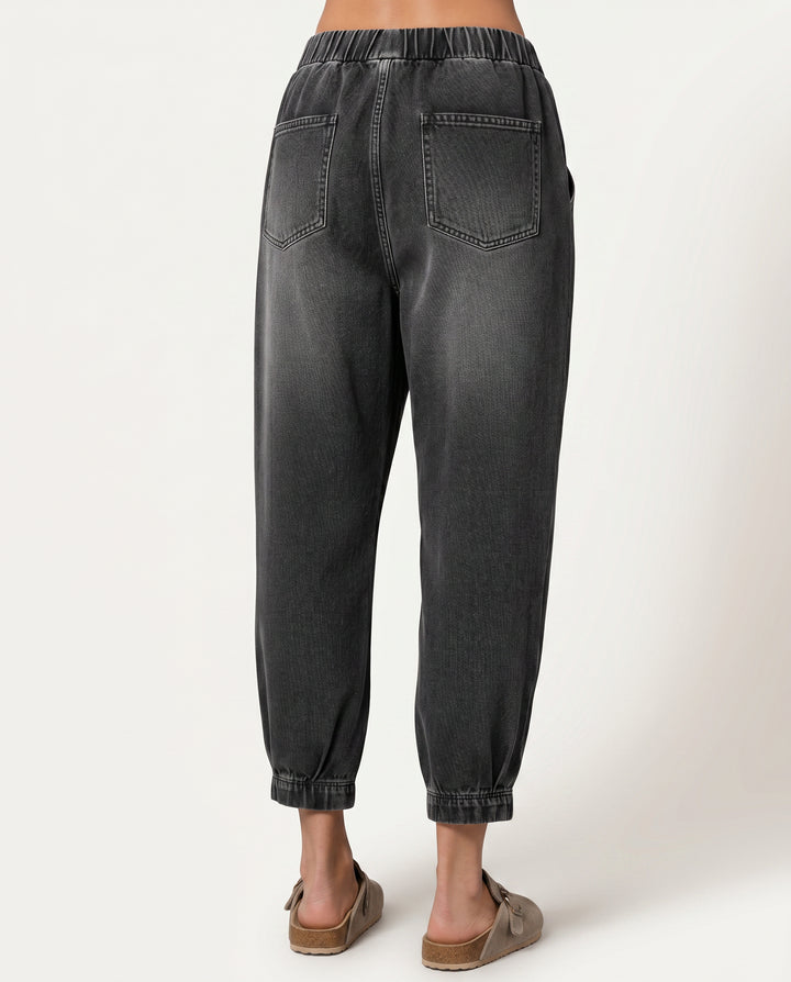 Xanthippe | Women's High-Waist Wide-Leg Tapered Jeans with Elastic Waist — 2