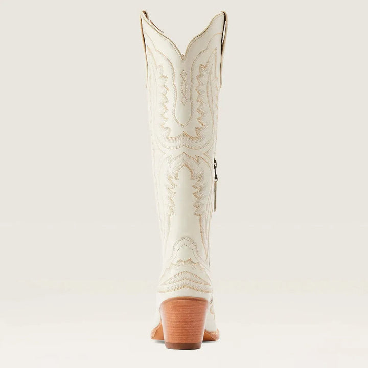 Yaravanne | Women's Western Knee High Cowboy Boots with Embroidery — Off-White