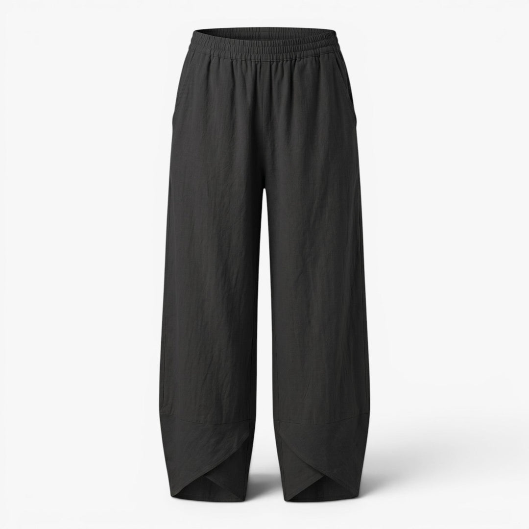 Zoya | Wide-Leg Linen Wrap-Hem Trousers
