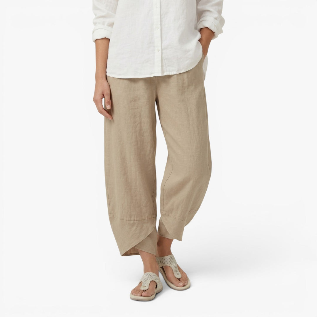 Zara | Women's Wide-Leg Relaxed Wide Leg Linen Wrap Hem Trousers Pants — 1