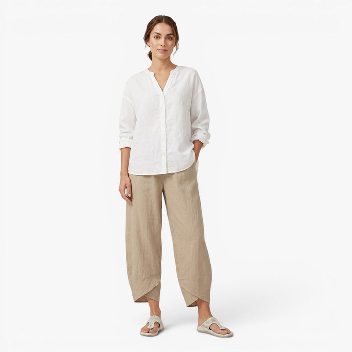 Zara | Women's Wide-Leg Relaxed Wide Leg Linen Wrap Hem Trousers Pants — 2