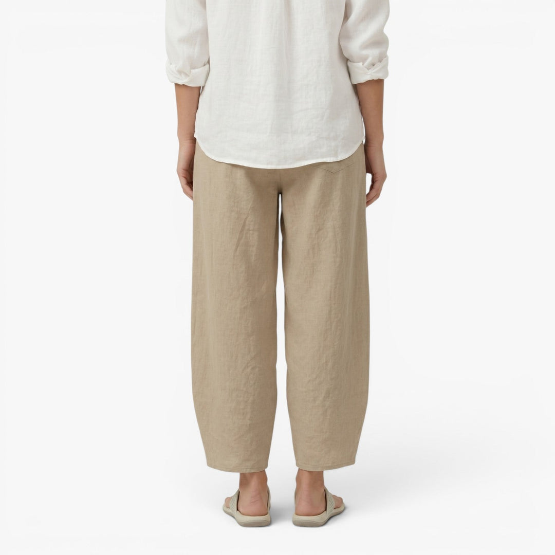 Zara | Women's Wide-Leg Relaxed Wide Leg Linen Wrap Hem Trousers Pants — 3