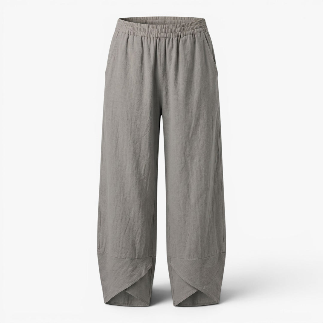 Zoya | Wide-Leg Linen Wrap-Hem Trousers