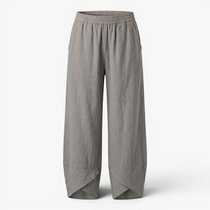 Zoya | Wide-Leg Linen Wrap-Hem Trousers