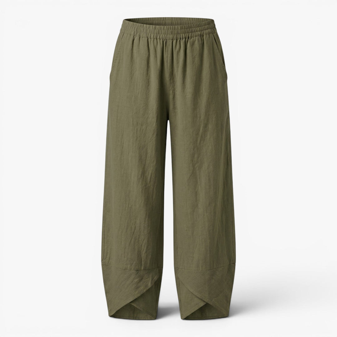 Zoya | Wide-Leg Linen Wrap-Hem Trousers