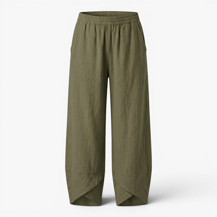 Zoya | Wide-Leg Linen Wrap-Hem Trousers