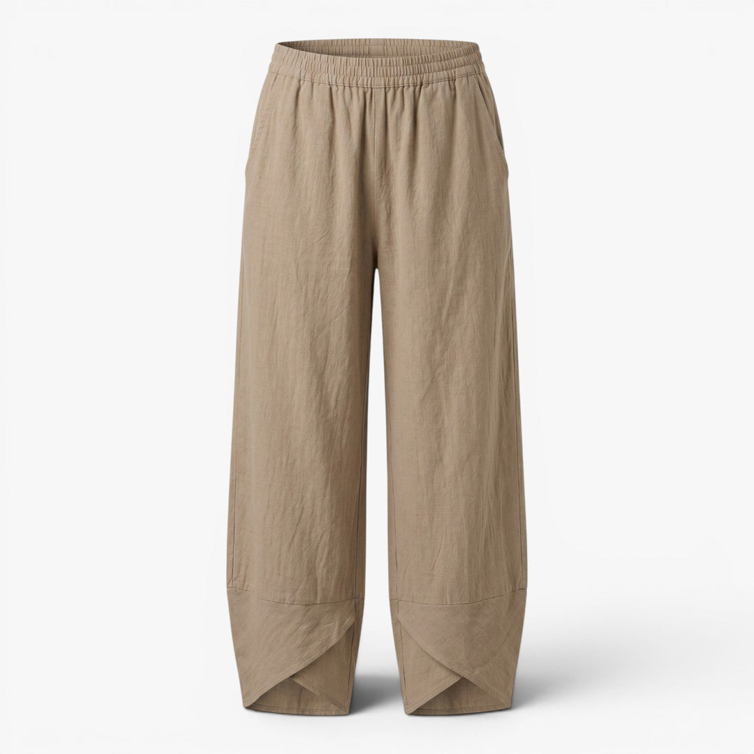 Zoya | Wide-Leg Linen Wrap-Hem Trousers