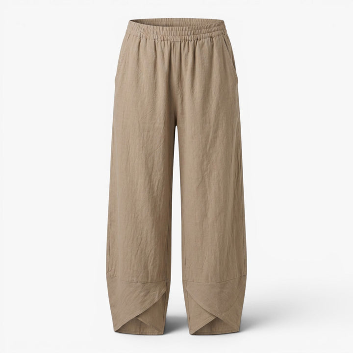 Zoya | Wide-Leg Linen Wrap-Hem Trousers