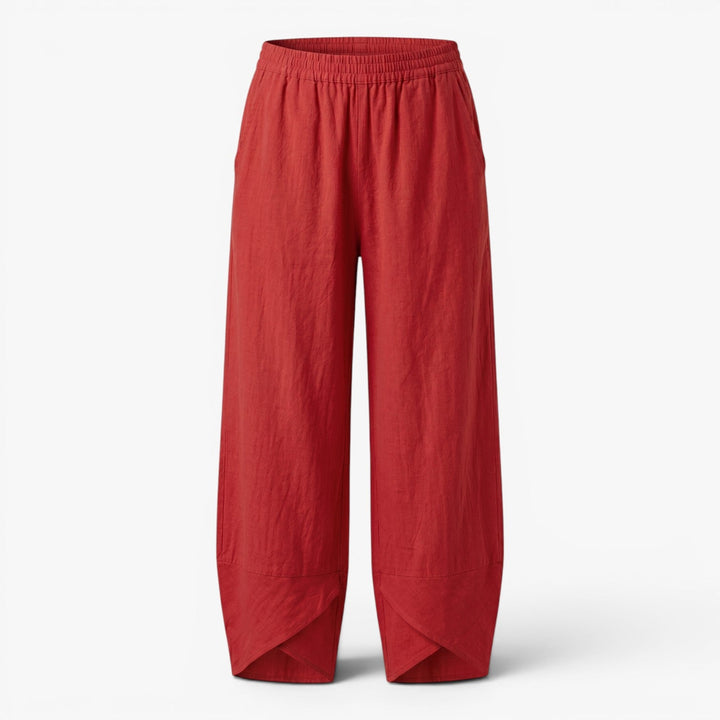 Zoya | Wide-Leg Linen Wrap-Hem Trousers