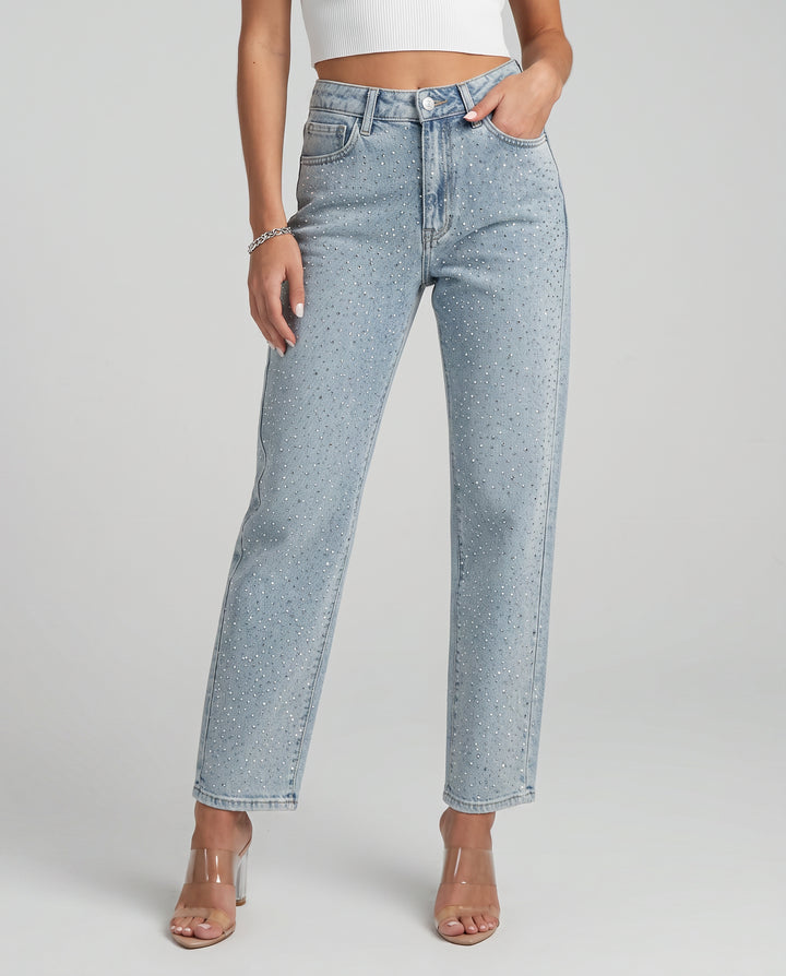 Zenobia | Women's Wide-Leg High-Waist Jeans with Shimmer Finish — Light Blue