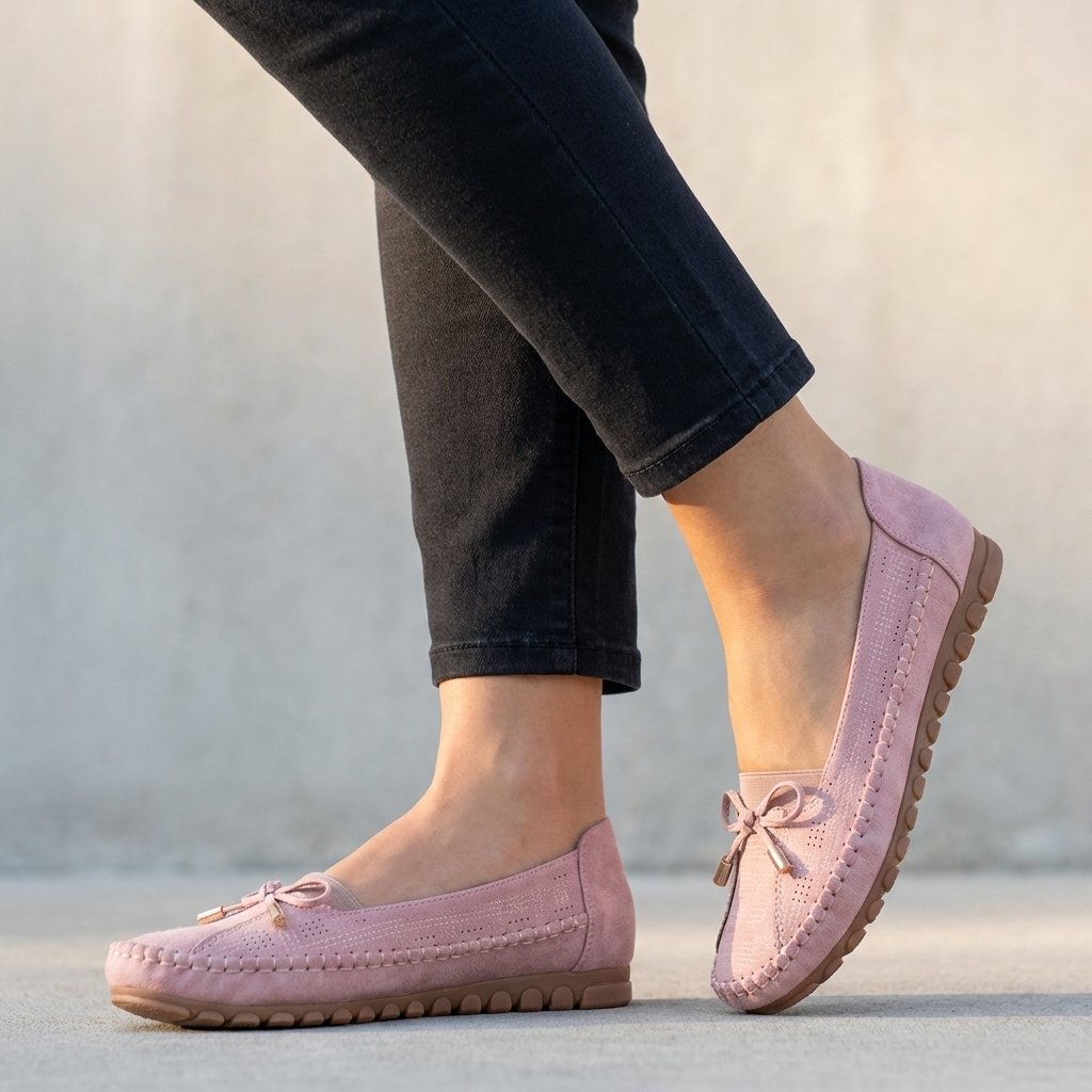 Zillavanne | Women's Orthopedic Comfort Orthopedic Loafers Slip-On Perforated Bow Comfort — Pink